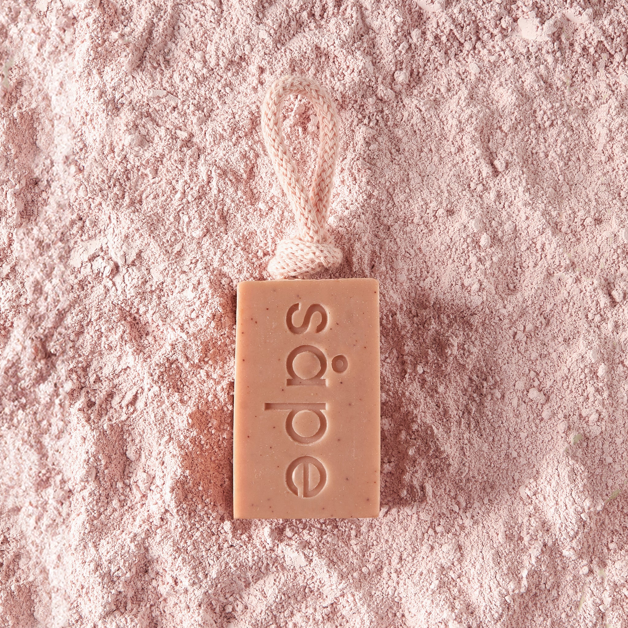 Drøm soap bar on soft pink clay – cold-process soap with almond shell exfoliation
