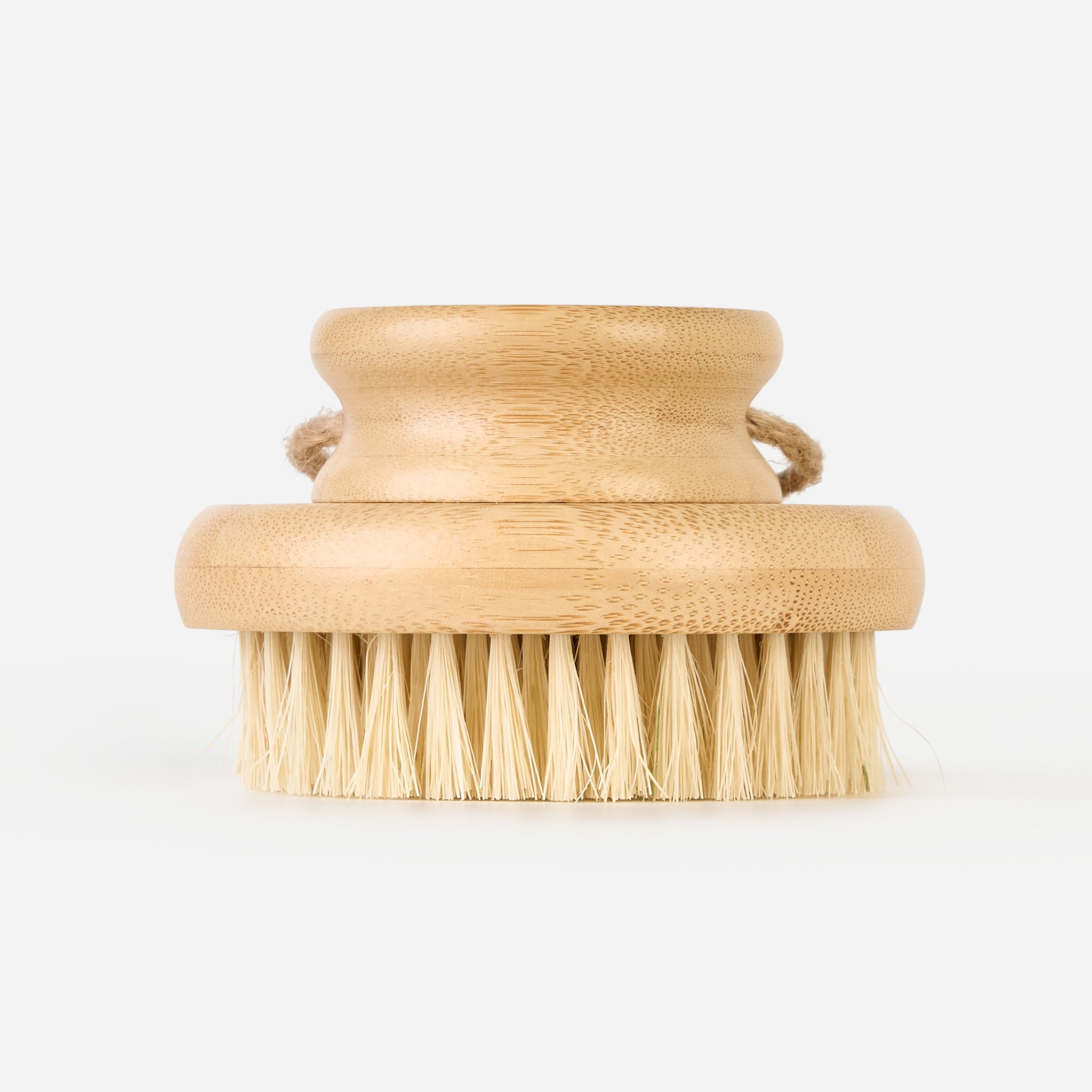 Front view of Sisal Body Brush with natural bamboo handle and stiff bristles