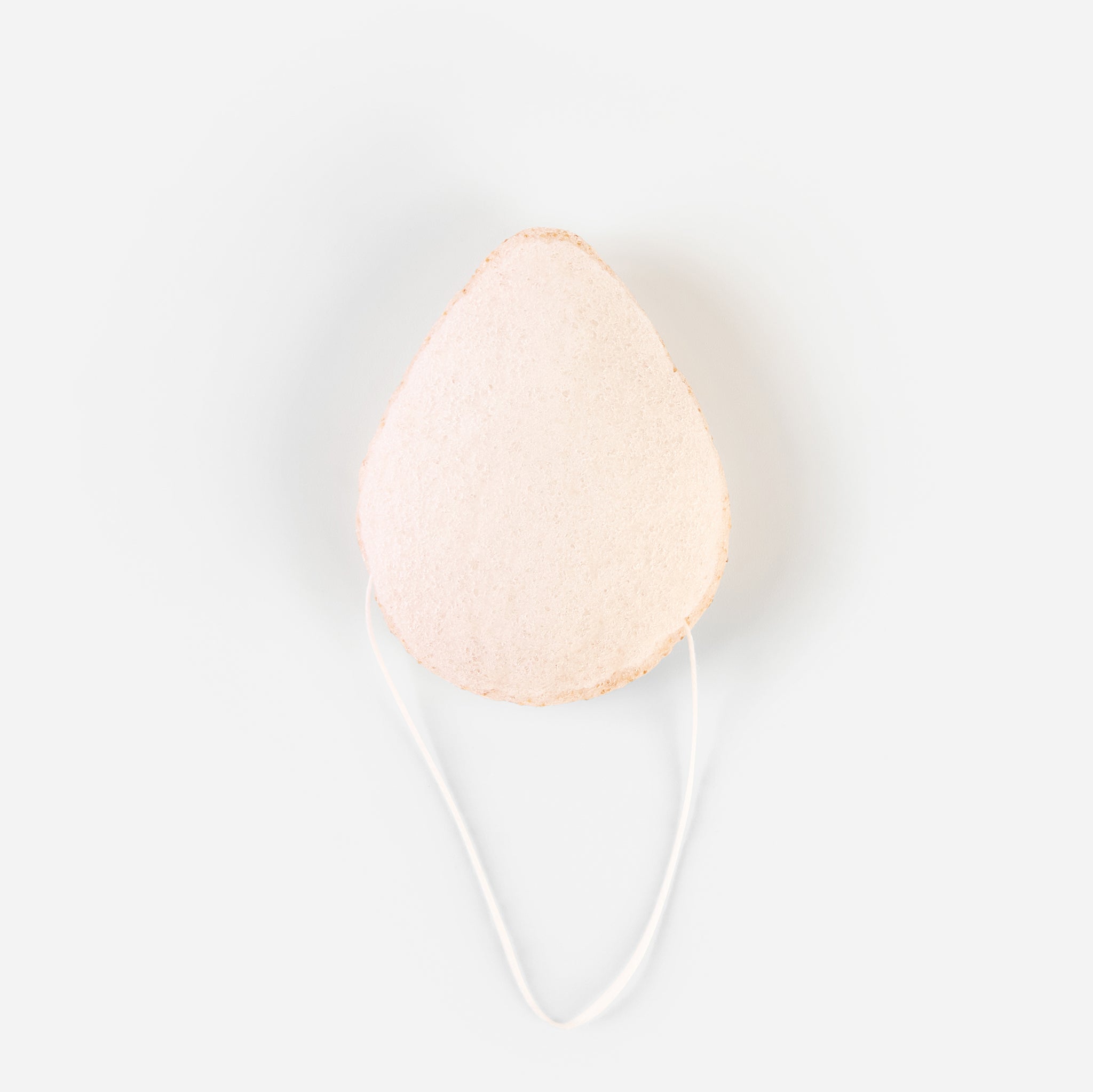 Front view of walnut-infused Konjac Sponge with white string for hanging