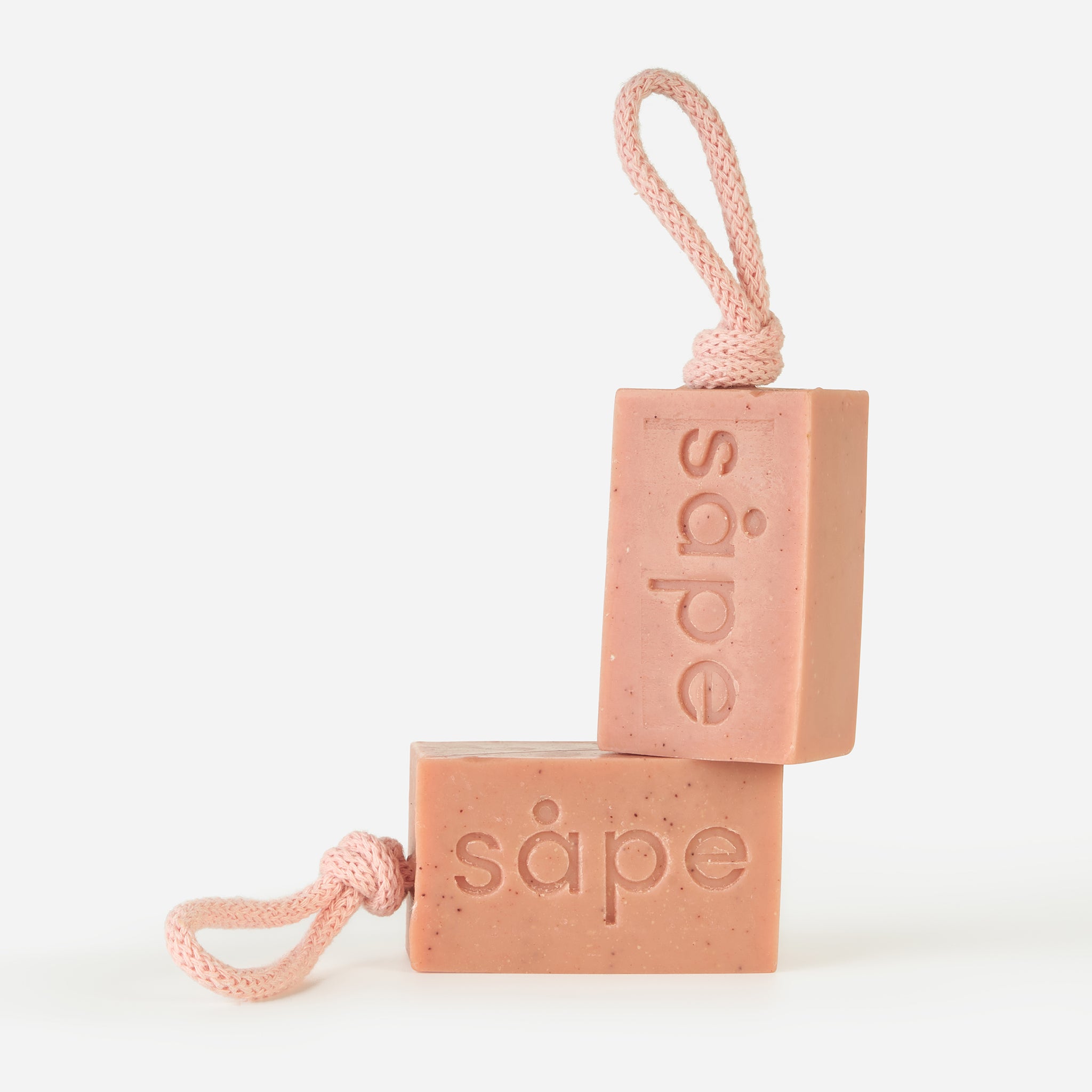 Stacked Drøm soaps with Såpe branding – natural pink clay soap UK