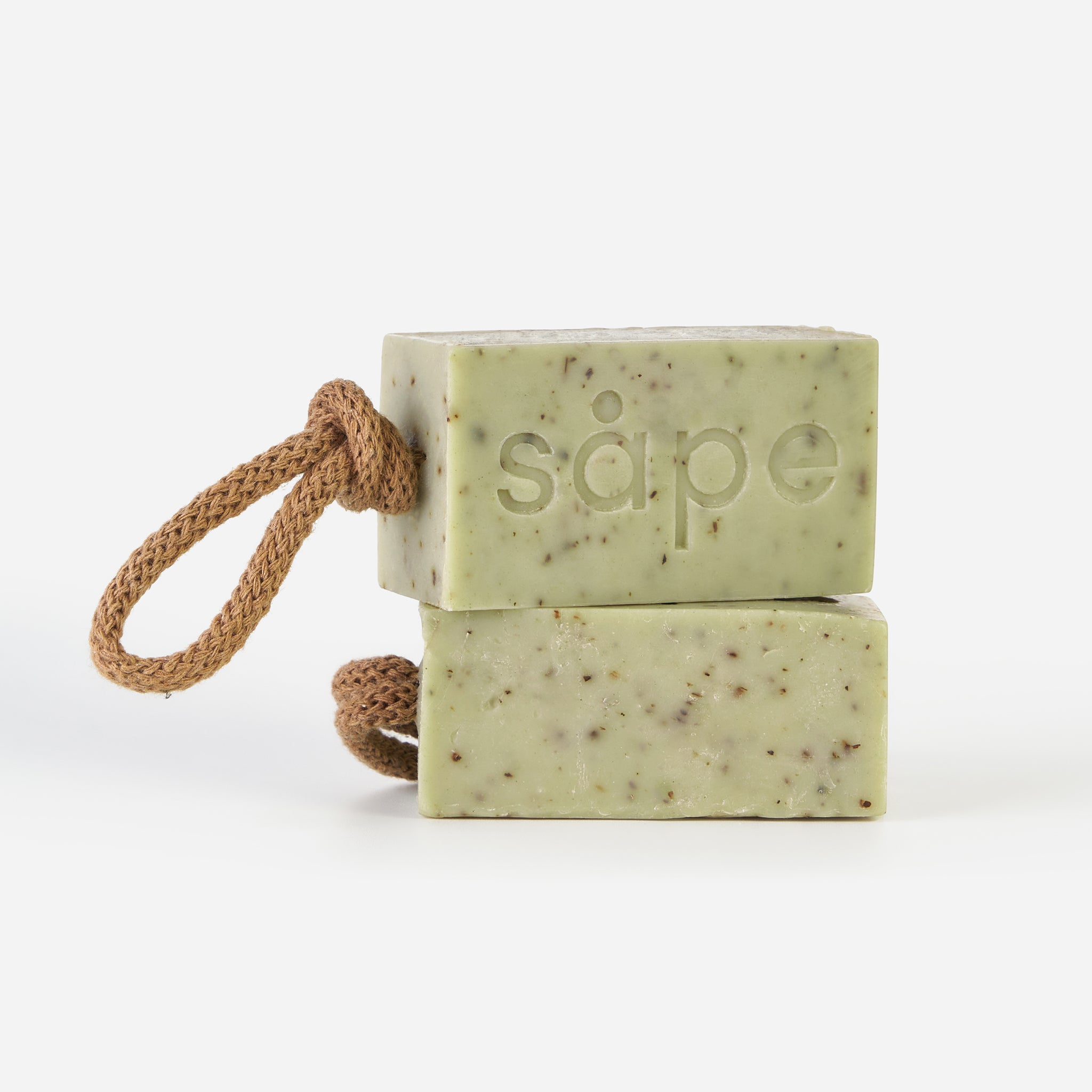 Stacked Frisk soap bars with Såpe logo – natural peppermint soap on a rope UK
